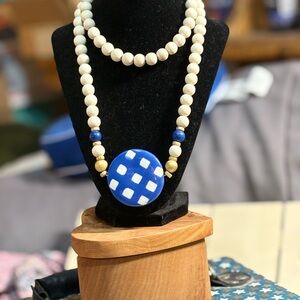 Blue and White Beaded Necklace
